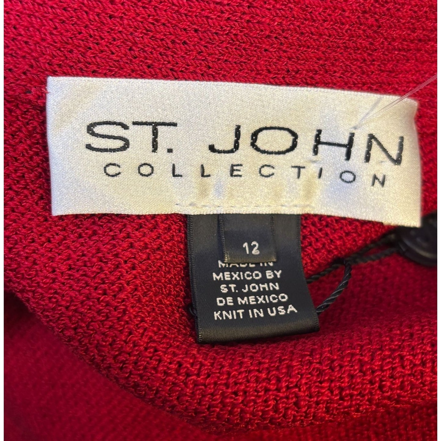 NWOT St. John Red Wool Ruffle Cardigan Long Sleeve Size 12