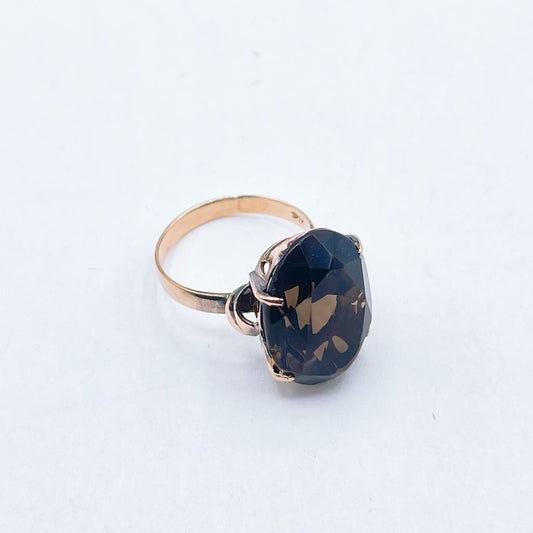 Vintage 14K Gold Oval Smoky Topaz Quartz Ring 7