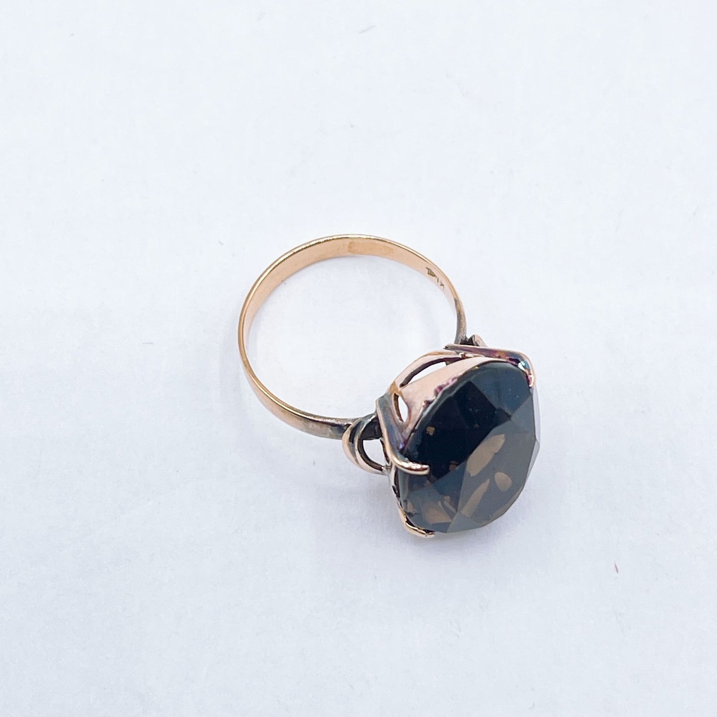 Vintage 14K Gold Oval Smoky Topaz Quartz Ring 7