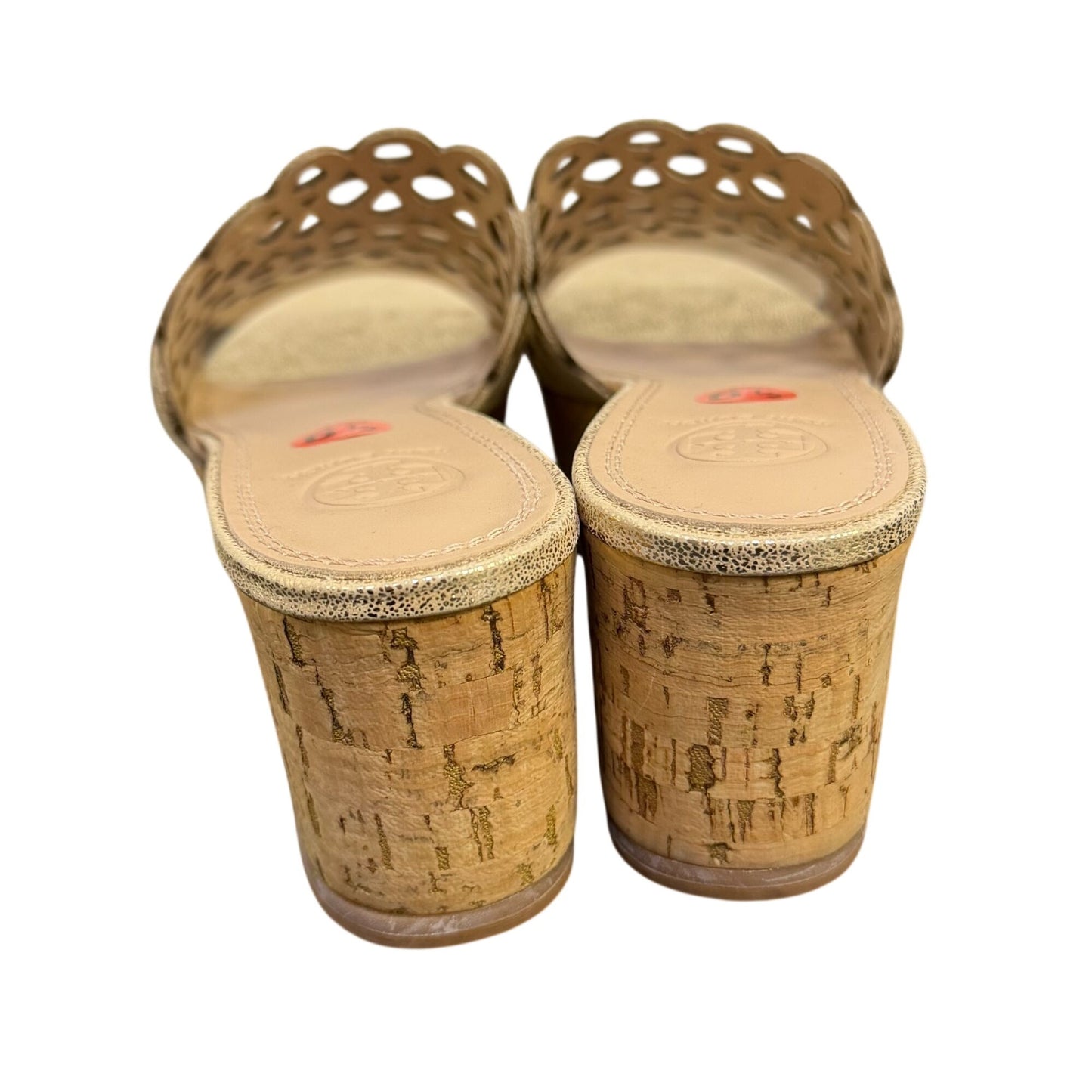 Tory Burch Gold Laser Cut Cork Wedge Sandals Size 6.5