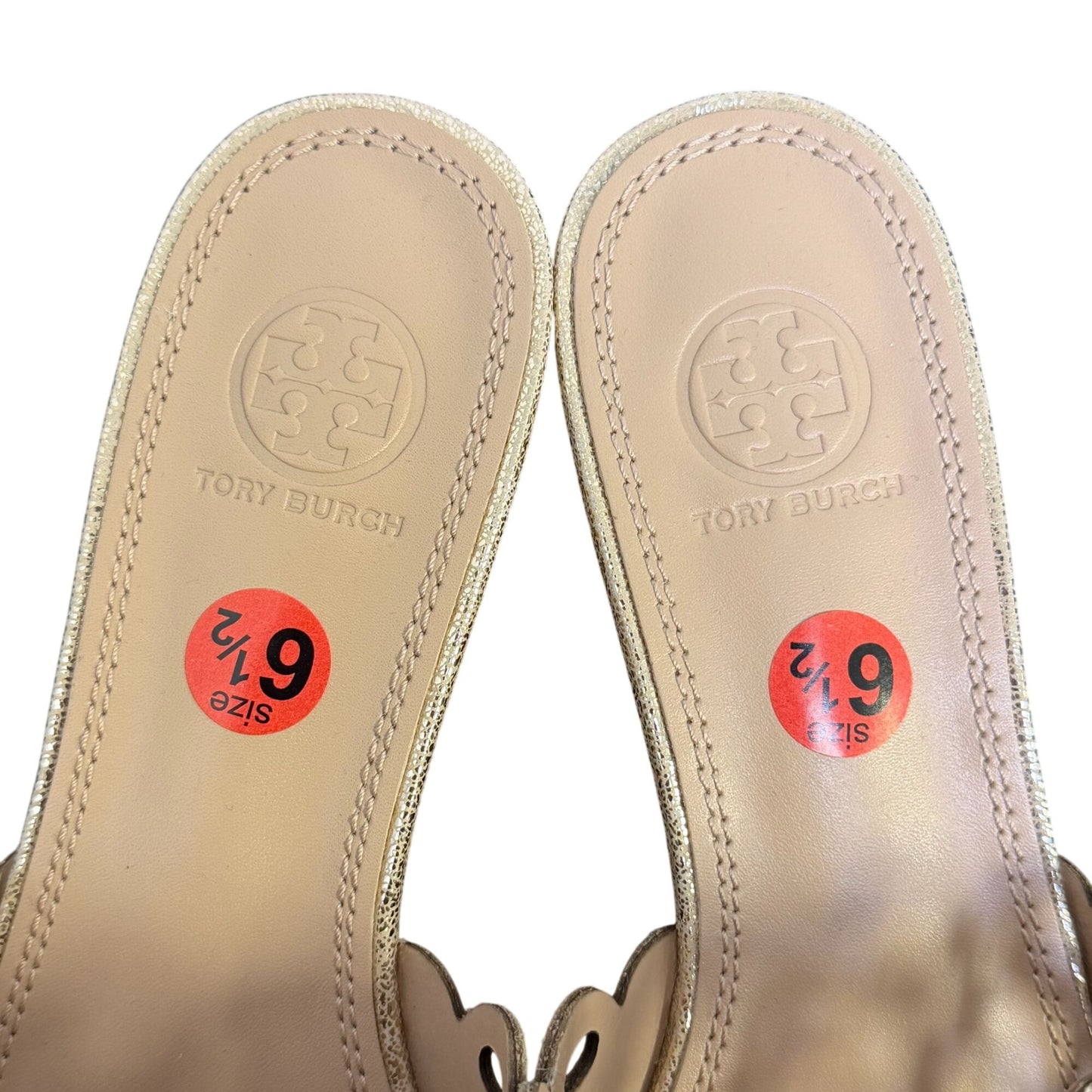 Tory Burch Gold Laser Cut Cork Wedge Sandals Size 6.5