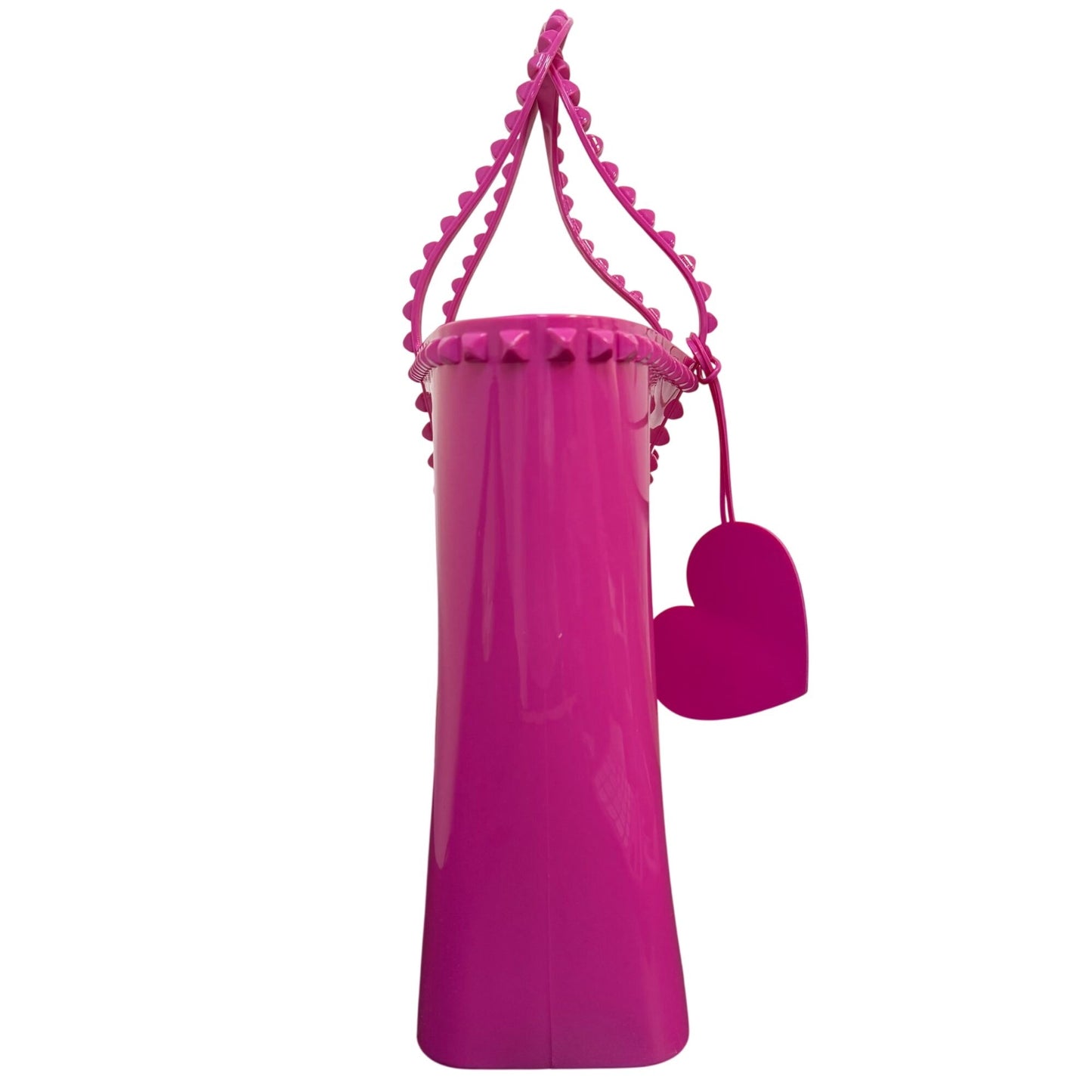 Carmen Sol Pink Studded Jelly Tote Bag With Heart Charm Made In Italy