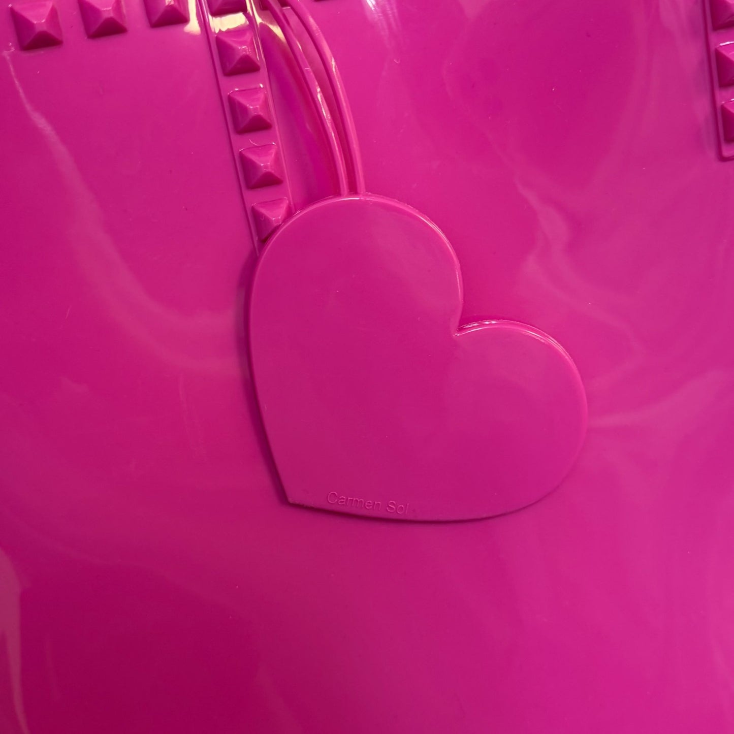 Carmen Sol Pink Studded Jelly Tote Bag With Heart Charm Made In Italy