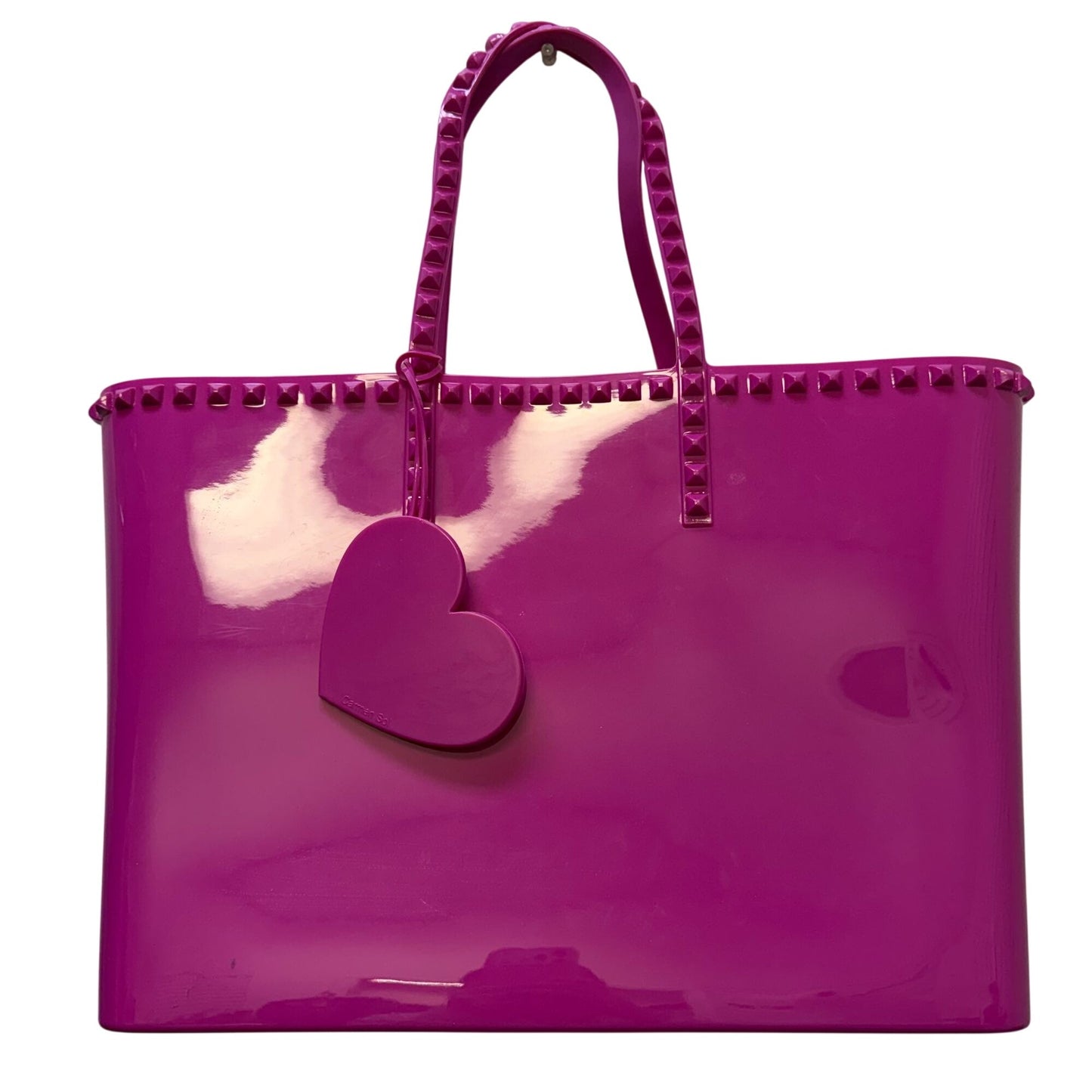 Carmen Sol Pink Studded Jelly Tote Bag With Heart Charm Made In Italy