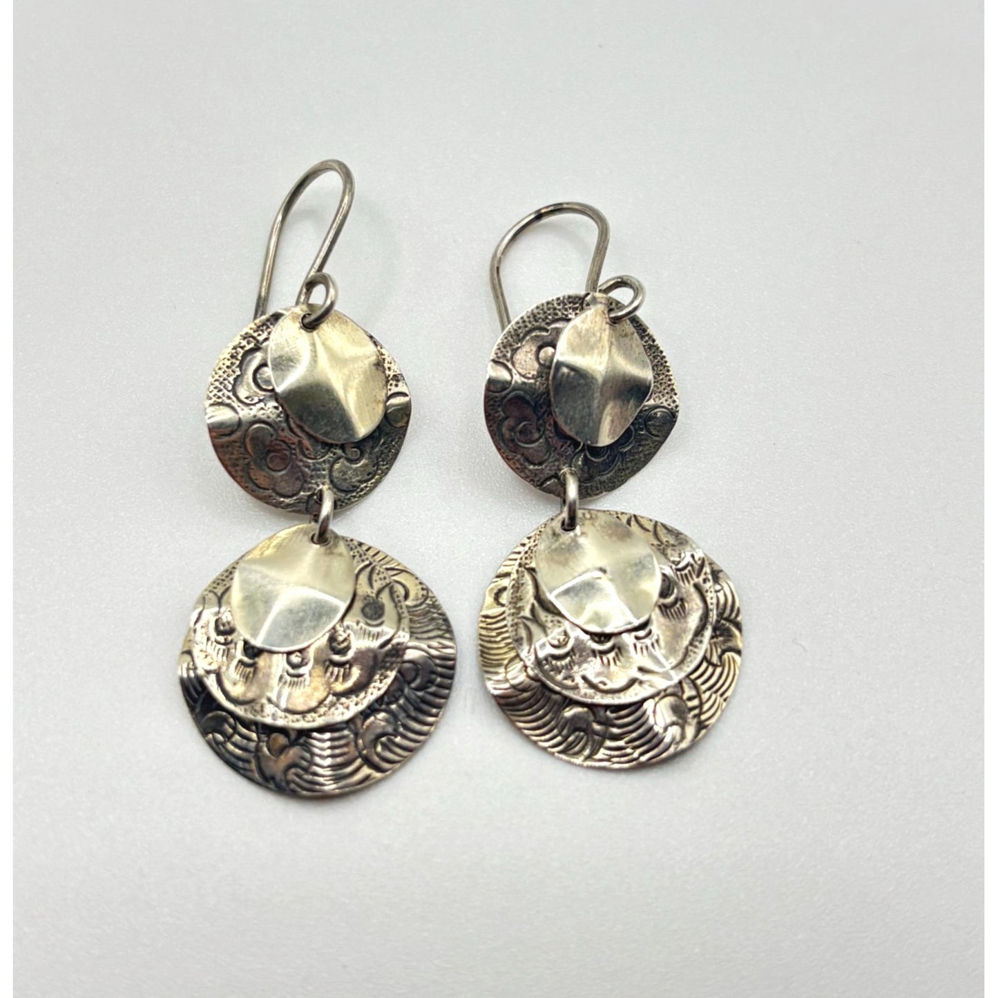 925 Sterling Silver Dangle Earrings With Engraved Textured Circles