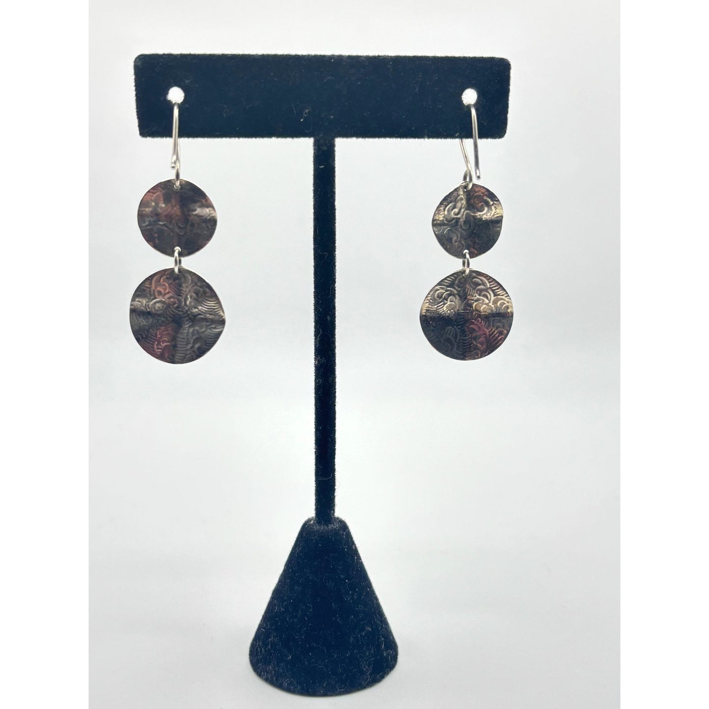 925 Sterling Silver Dangle Earrings With Engraved Textured Circles