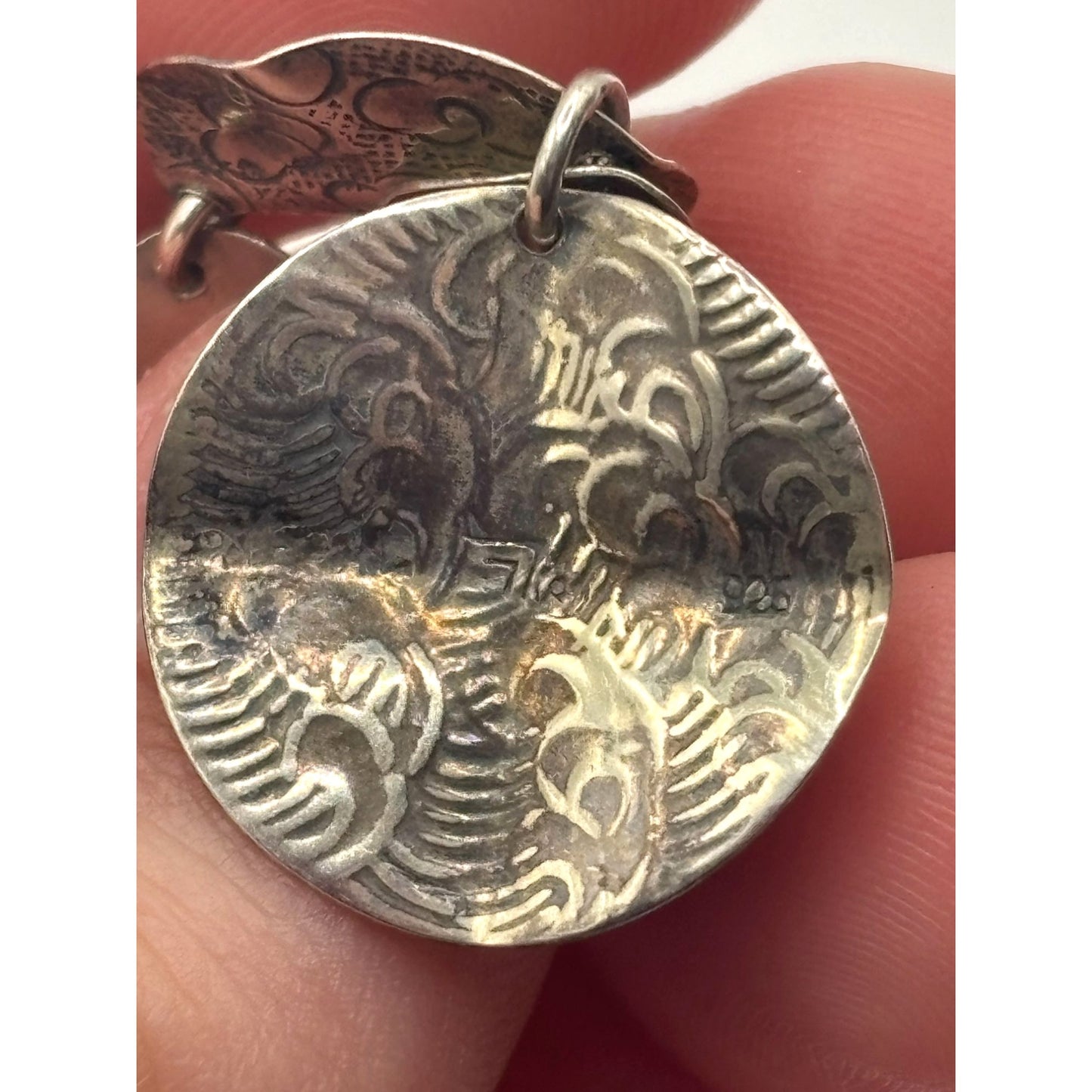 925 Sterling Silver Dangle Earrings With Engraved Textured Circles