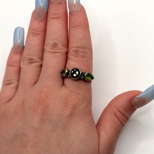 Sterling Silver Ring With Green And Red Gemstones Handmade 7.5