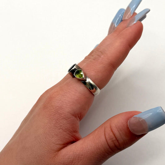 Sterling Silver Ring With Green And Red Gemstones Handmade 7.5