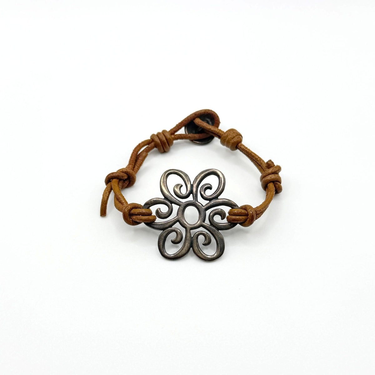 James Avery Sterling Silver Flower Leather Bracelet