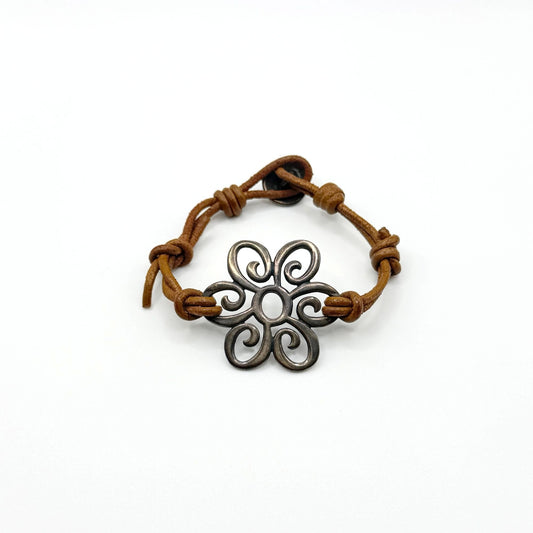 James Avery Sterling Silver Flower Leather Bracelet
