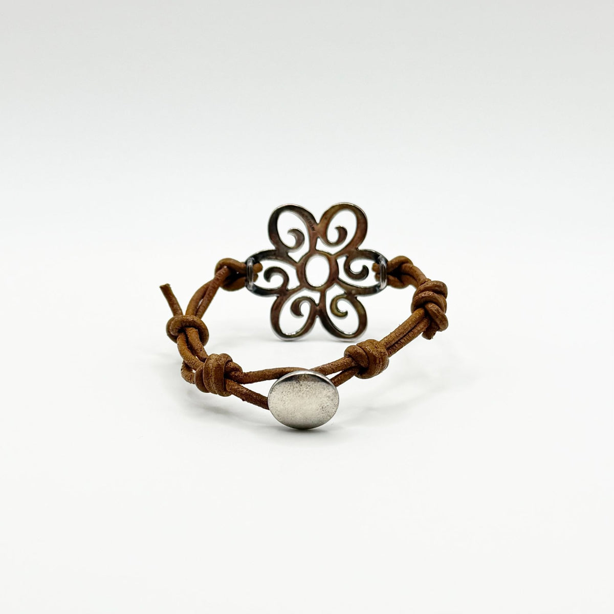 James Avery Sterling Silver Flower Leather Bracelet