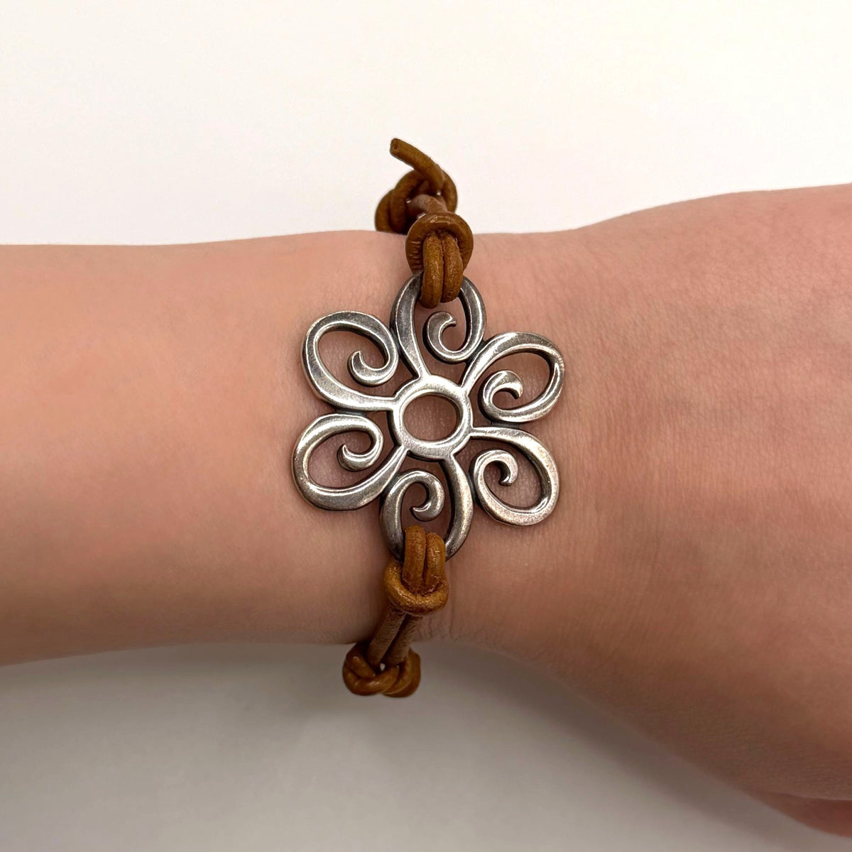 James Avery Sterling Silver Flower Leather Bracelet