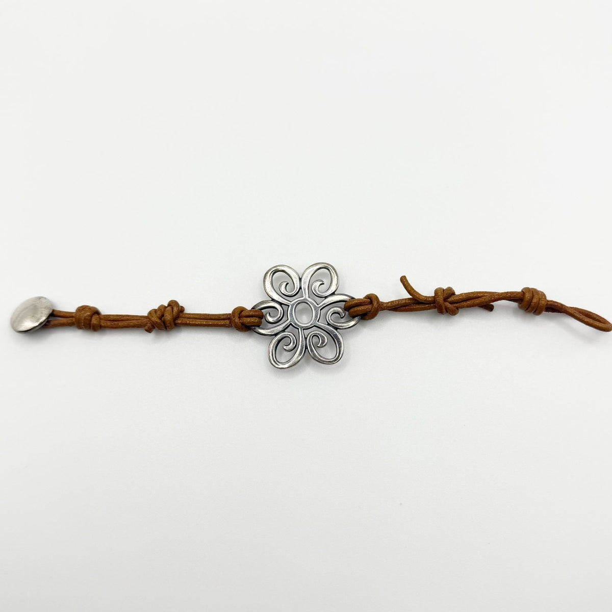 James Avery Sterling Silver Flower Leather Bracelet