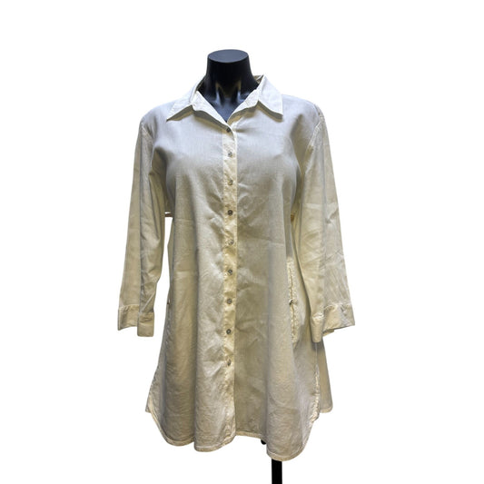 Eileen Fisher Button-Down Tunic Shirt  Long Sleeve White L