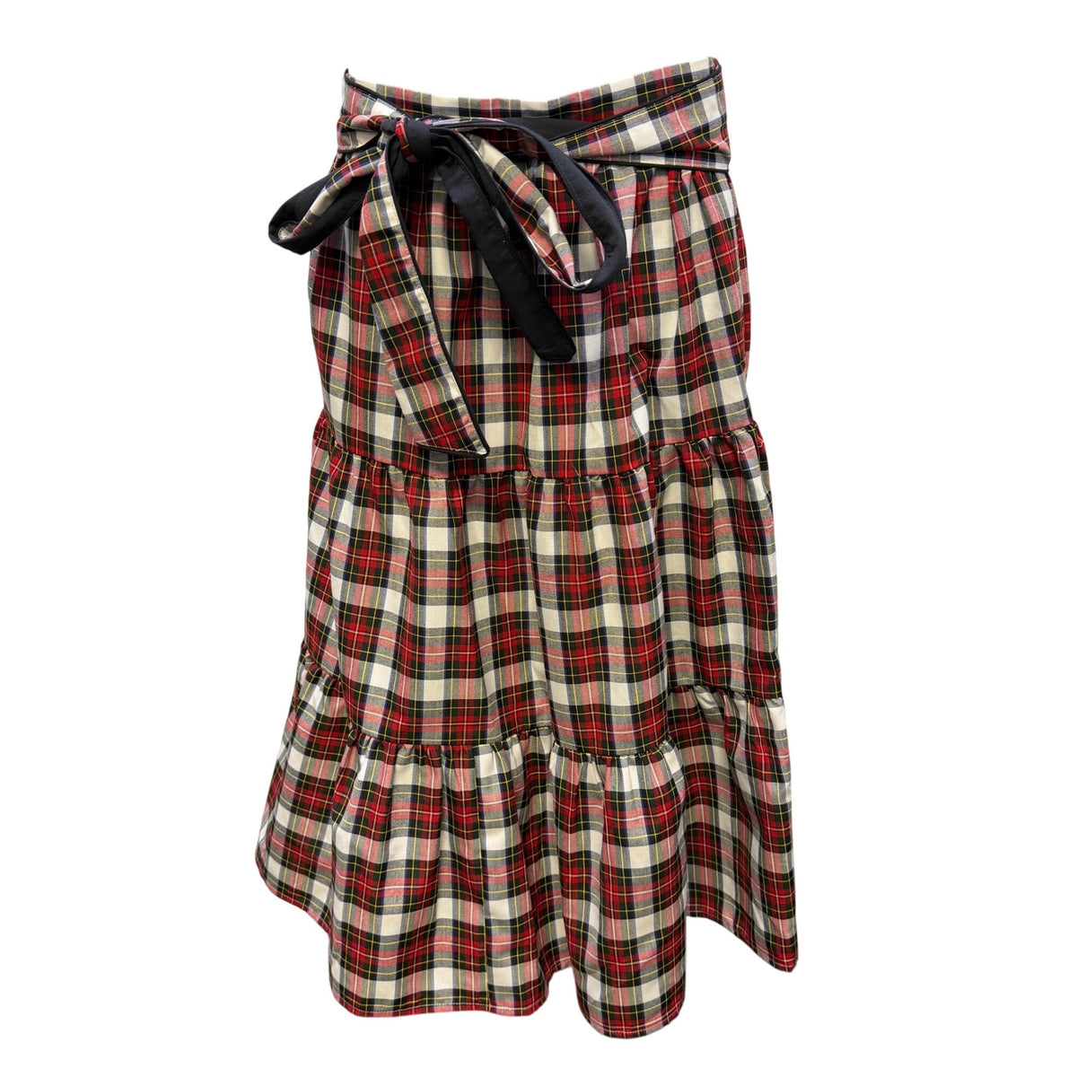 Victoria Dunn Red Black White Tiered Plaid Skirt With Waist Tie S