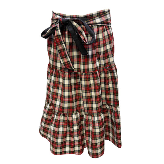 Victoria Dunn Red Black White Tiered Plaid Skirt With Waist Tie S