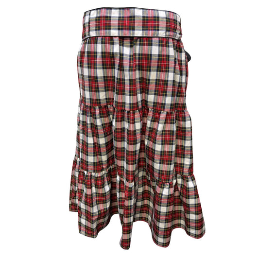 Victoria Dunn Red Black White Tiered Plaid Skirt With Waist Tie S