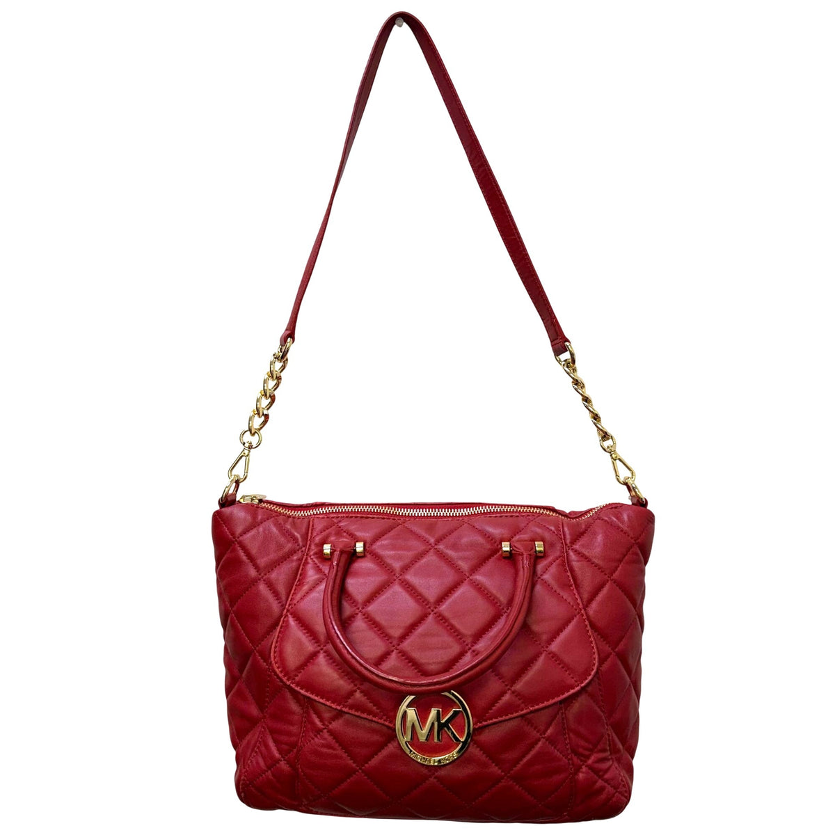 Michael Kors Red Leather Shoulder Bag With Gold-Tone Hardware