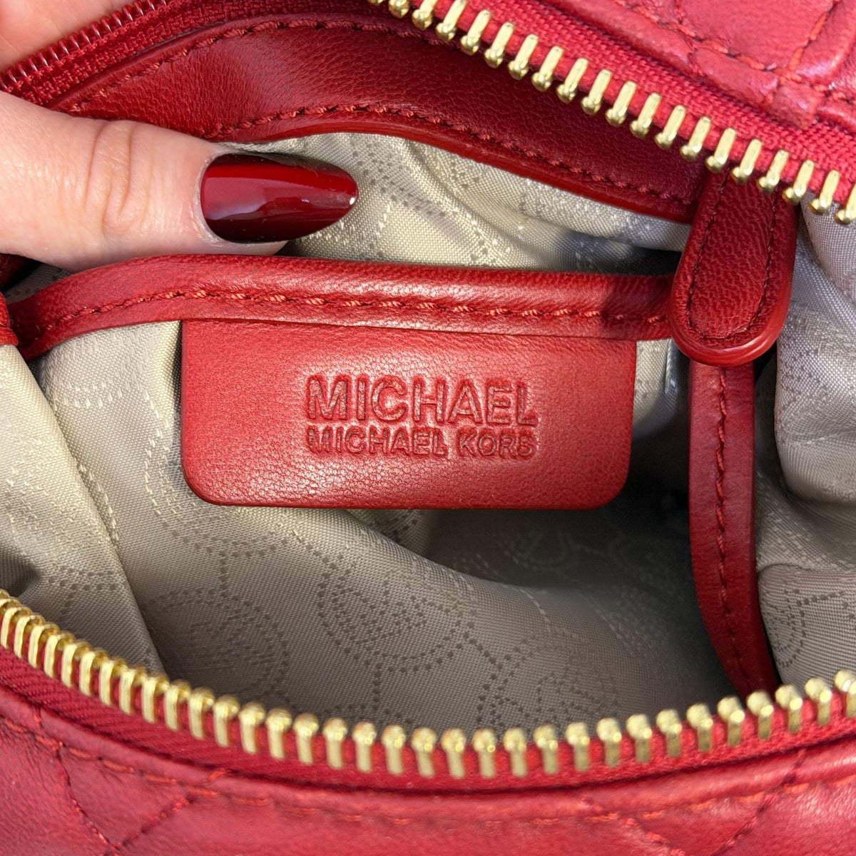 Michael Kors Red Leather Shoulder Bag With Gold-Tone Hardware