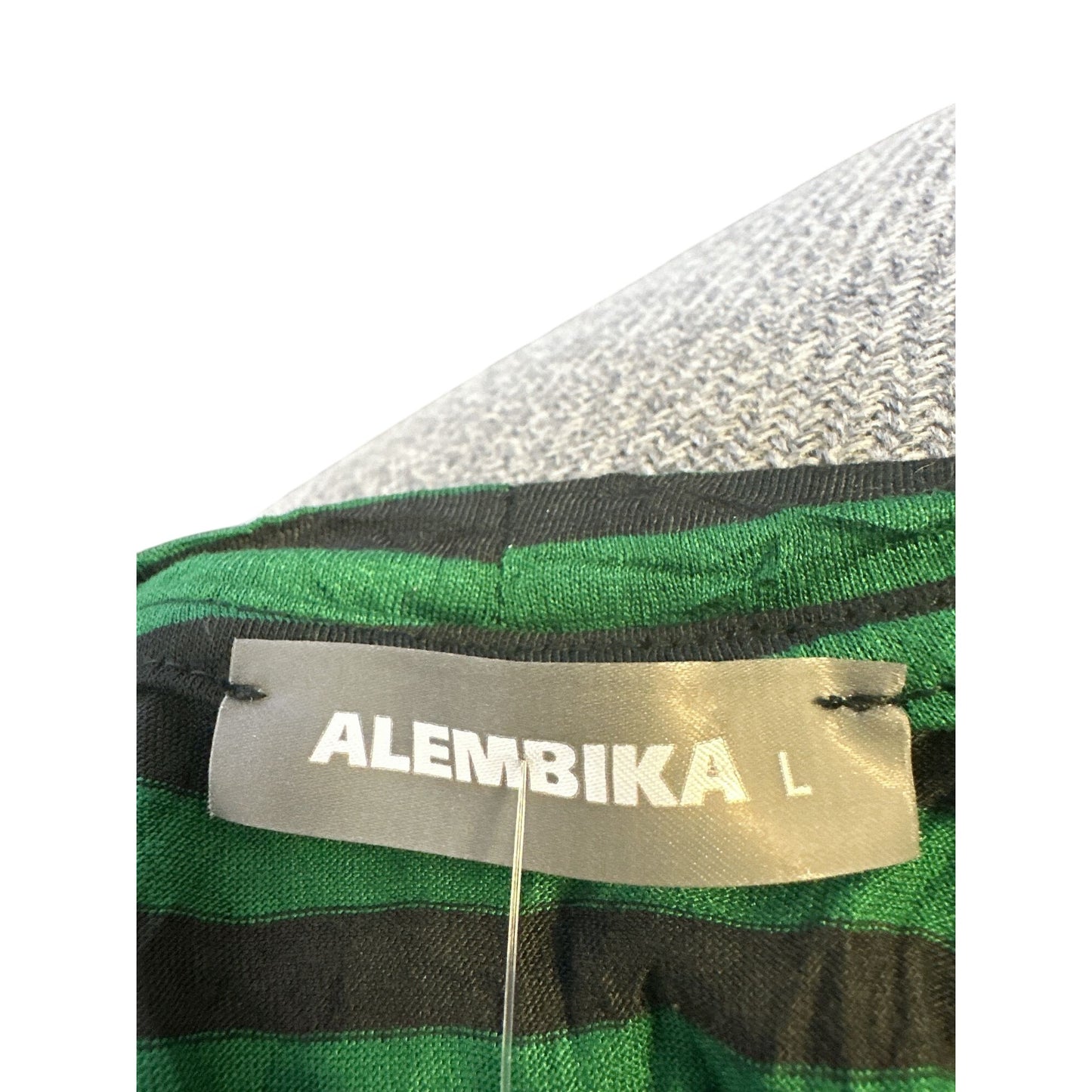 Alembika Green & Black Striped Tunic Top w/Print Sleeves Size L