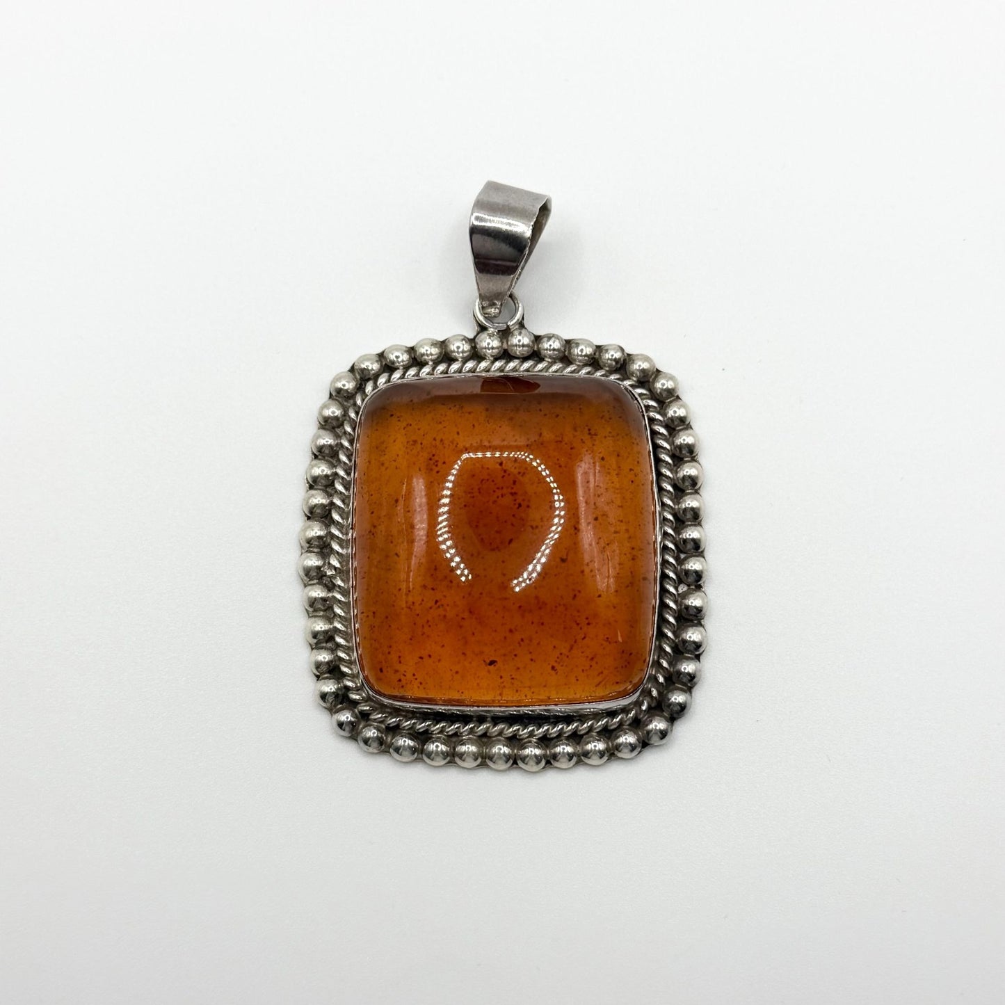 Vintage Taxco Mexico Amber 925 Sterling Silver Pendant