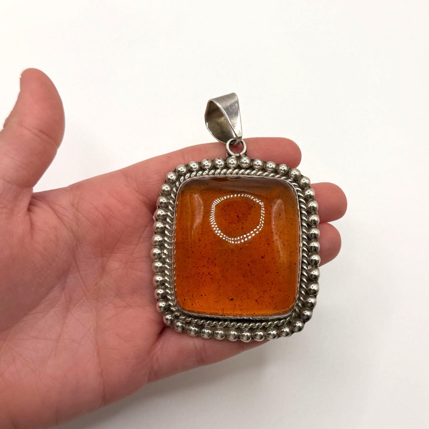 Vintage Taxco Mexico Amber 925 Sterling Silver Pendant
