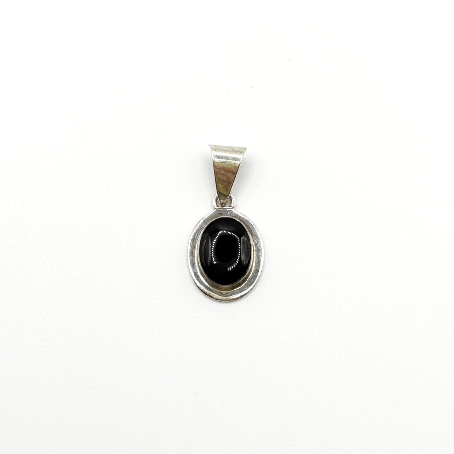 Vintage Mexican 925 Silver Pendant With Black Onyx Oval Stone