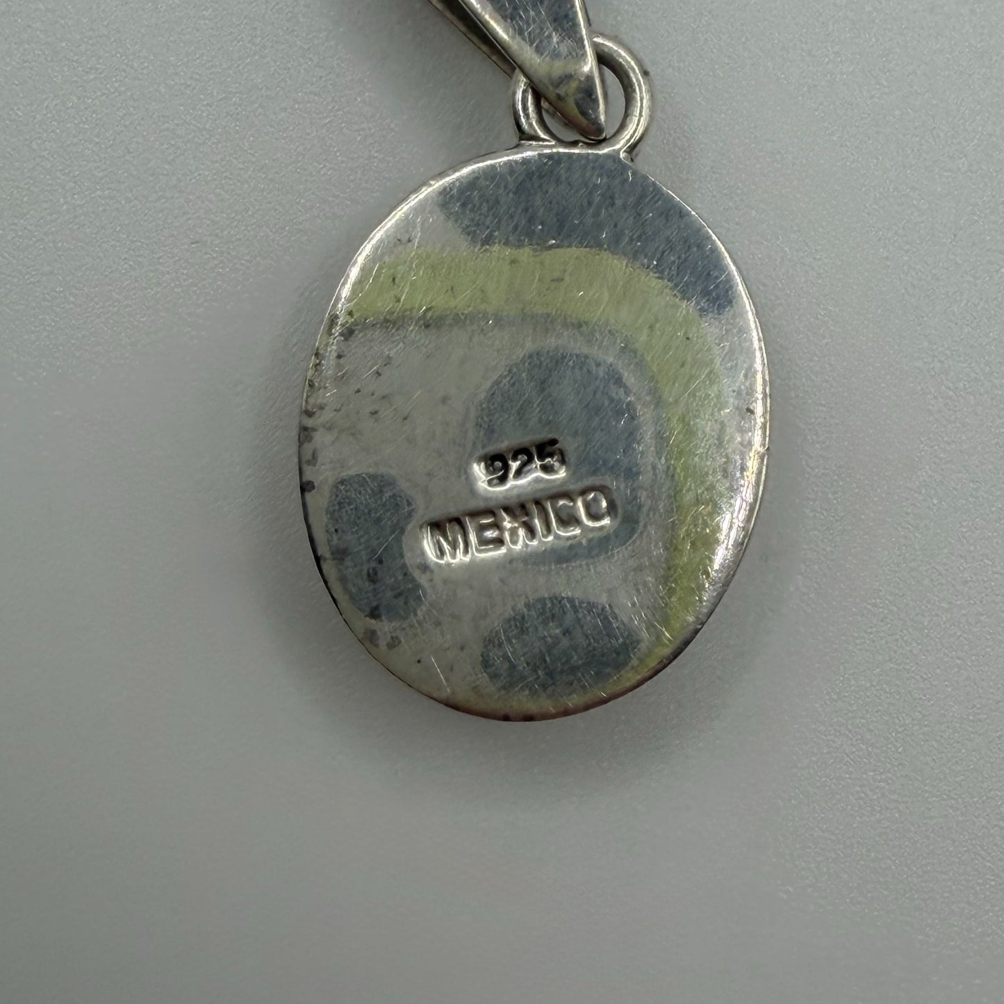 Vintage Mexican 925 Silver Pendant With Black Onyx Oval Stone