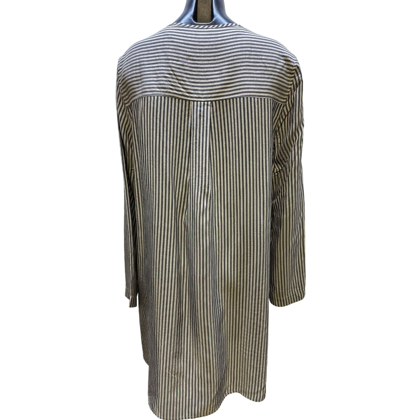 Oska Gray & White Vertical Striped Long Sleeve Tunic Blouse Top Size M