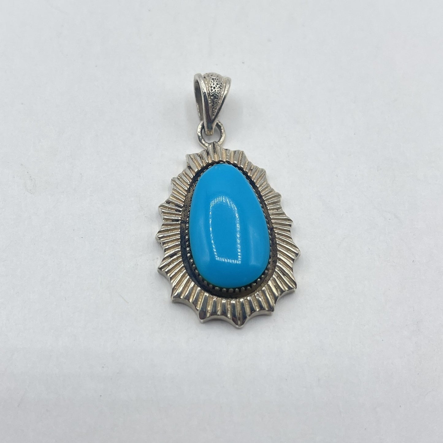 925 Sterling Silver Pendant With Blue Turquoise Gemstone Vintage-Style Teardrop Design