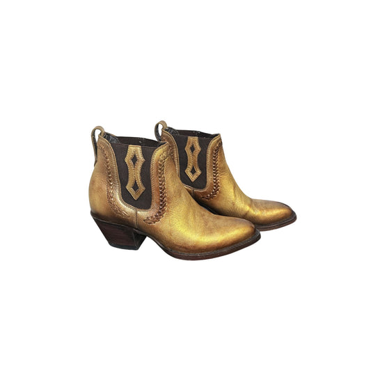Azulado Gold Leather Western Ankle Boots Size 7.5