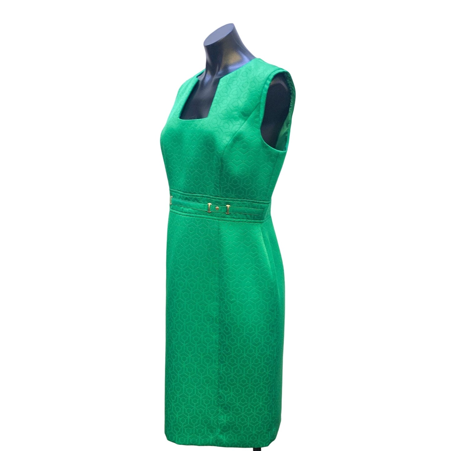 Tahari Green Checkered Sleeveless Dress Belted Size 10