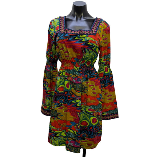Double D Ranch Dress With Bell Sleeves & Colorful Floral Pattern M