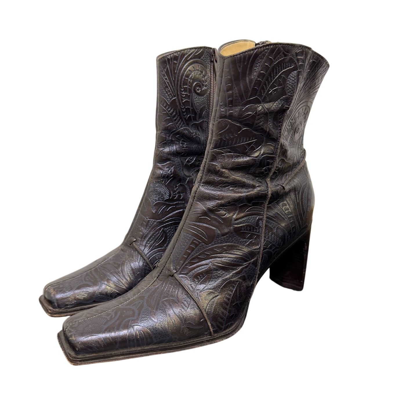 Antonio Melani Blue Embossed Leather Heeled Ankle Boots Size 8