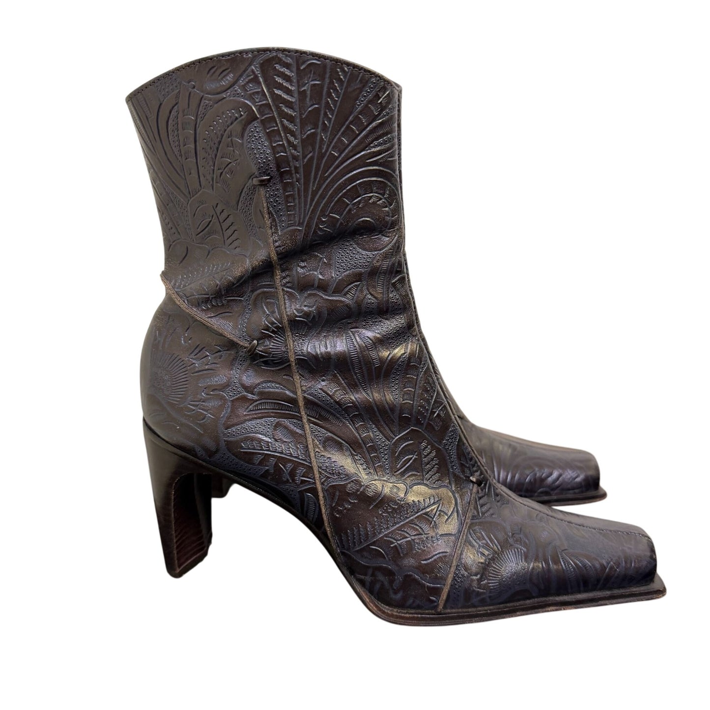 Antonio Melani Blue Embossed Leather Heeled Ankle Boots Size 8