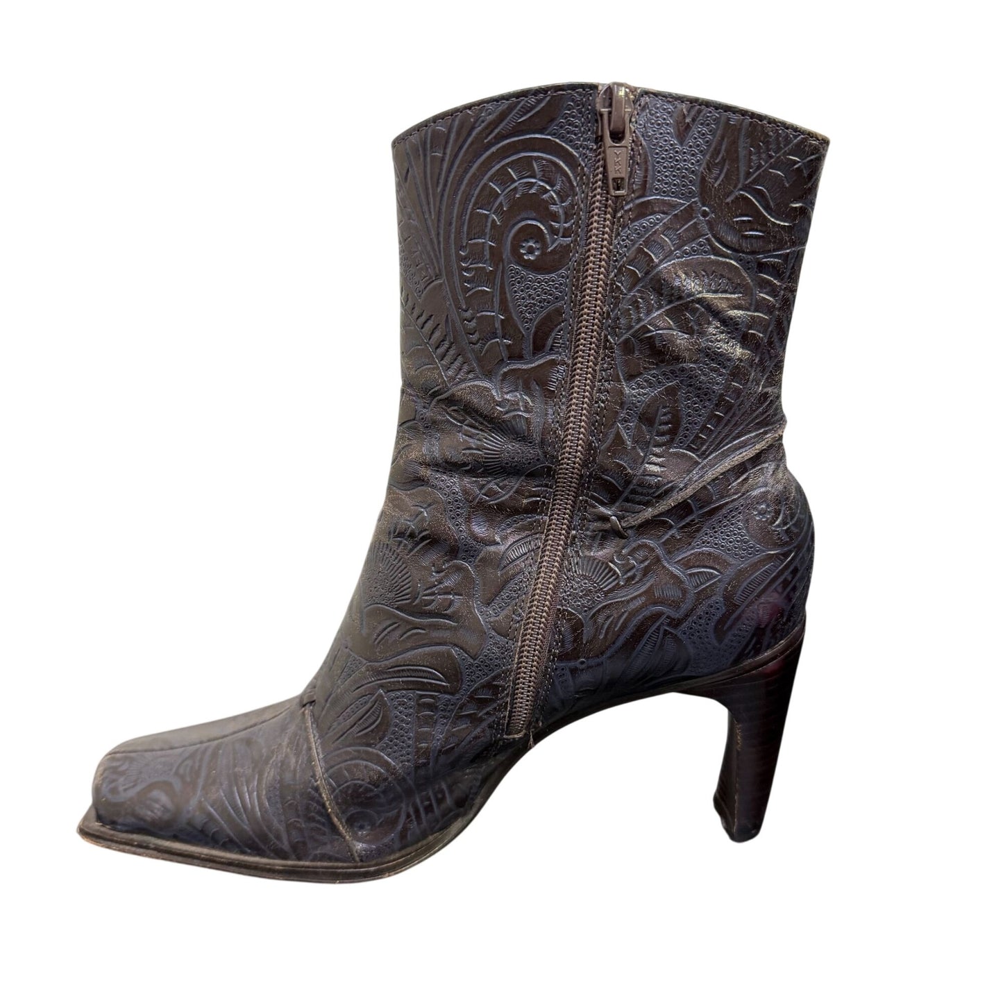 Antonio Melani Blue Embossed Leather Heeled Ankle Boots Size 8