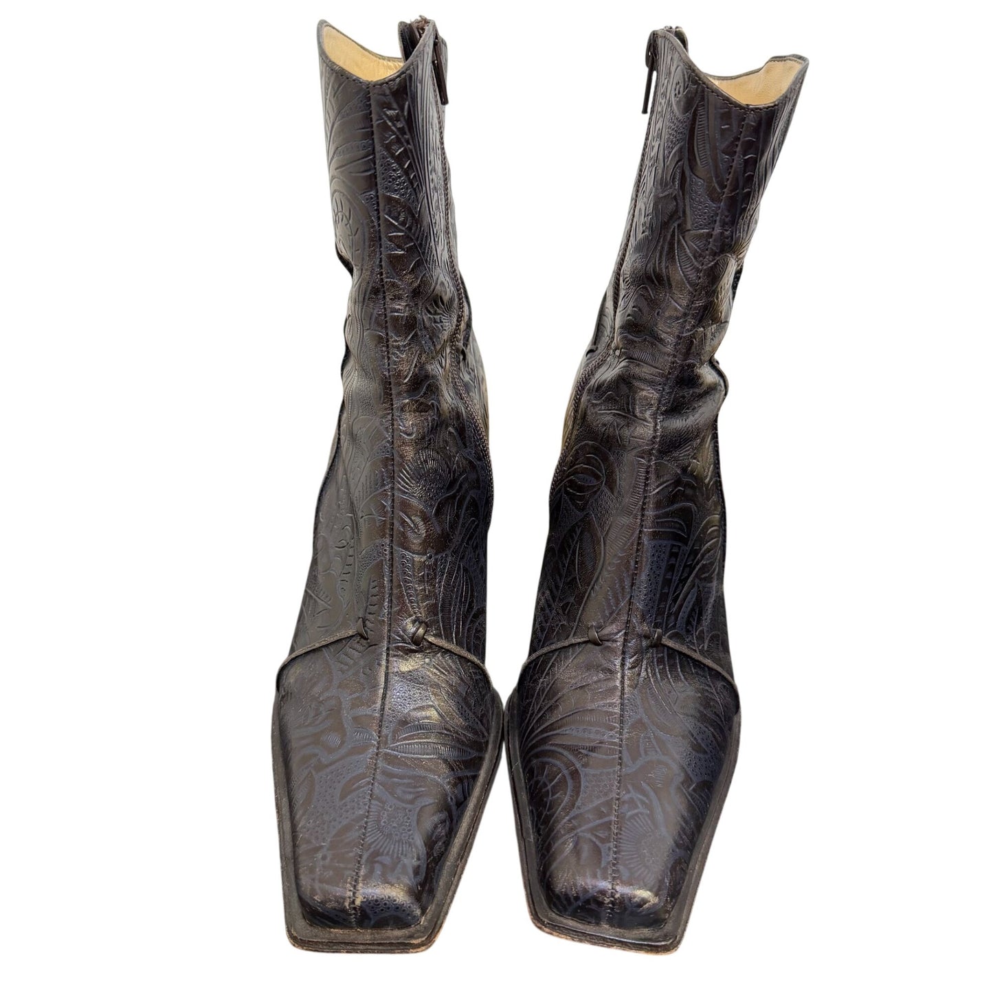 Antonio Melani Blue Embossed Leather Heeled Ankle Boots Size 8