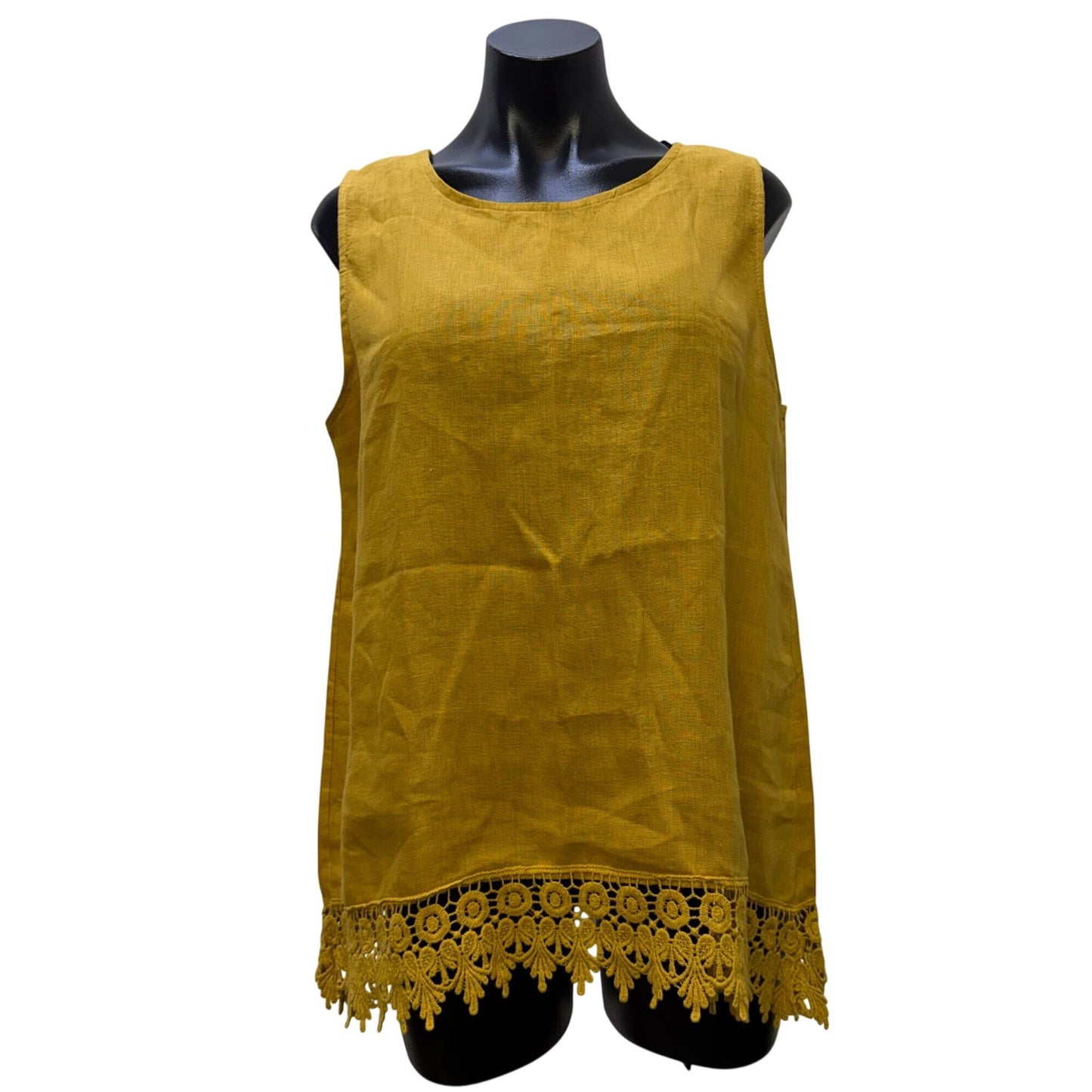 Terzo Millennio Yellow Linen Blouse With Crochet Lace Hem Size L