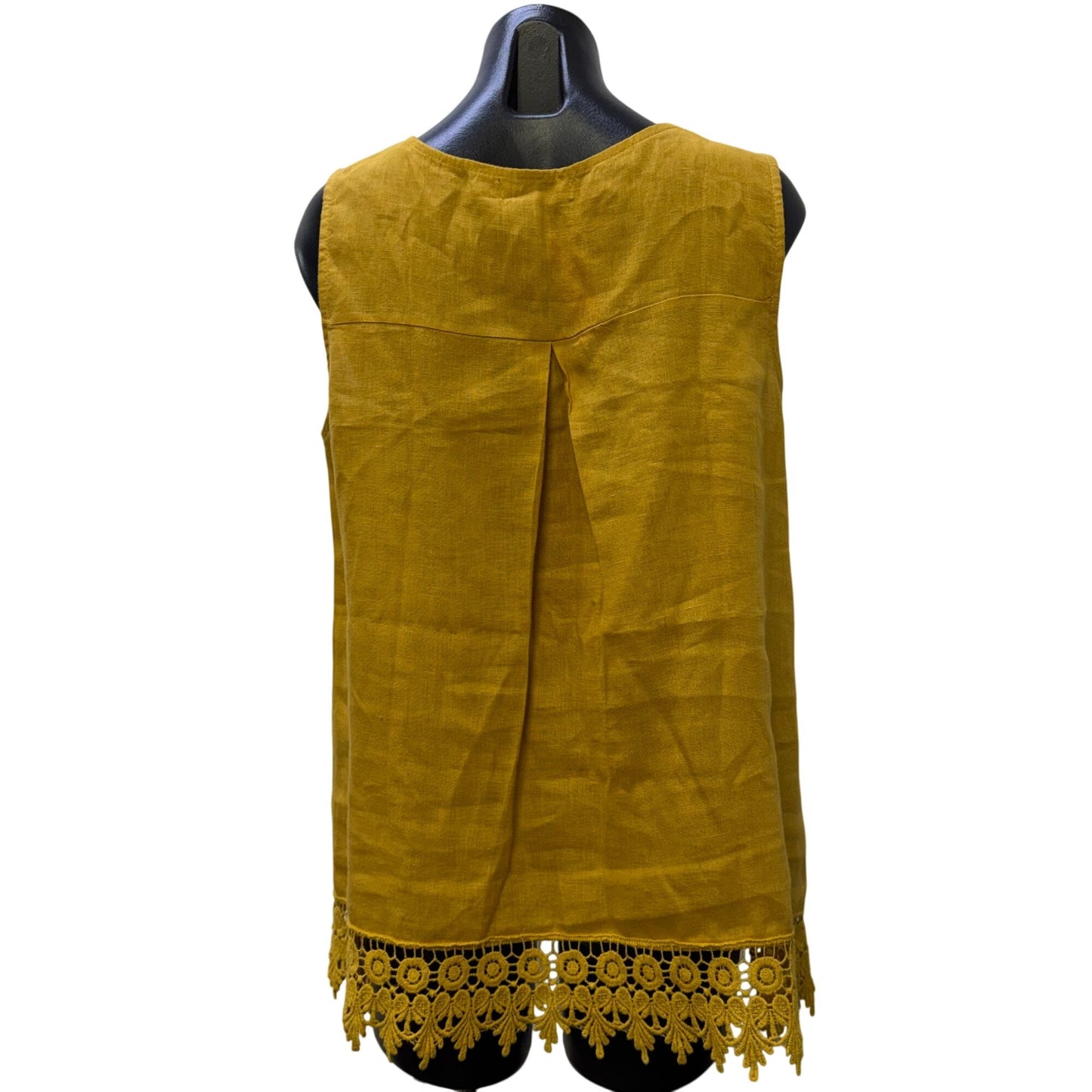 Terzo Millennio Yellow Linen Blouse With Crochet Lace Hem Size L