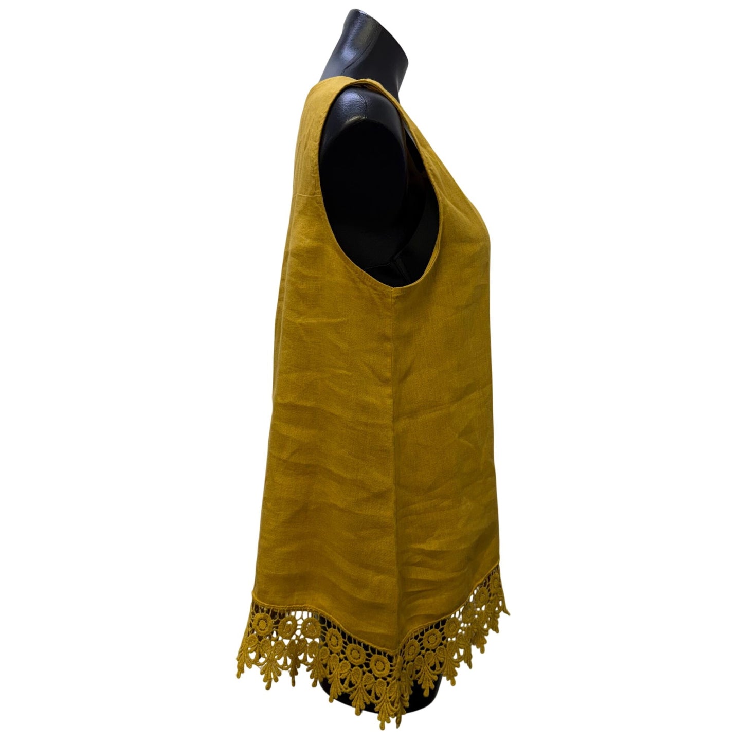 Terzo Millennio Yellow Linen Blouse With Crochet Lace Hem Size L