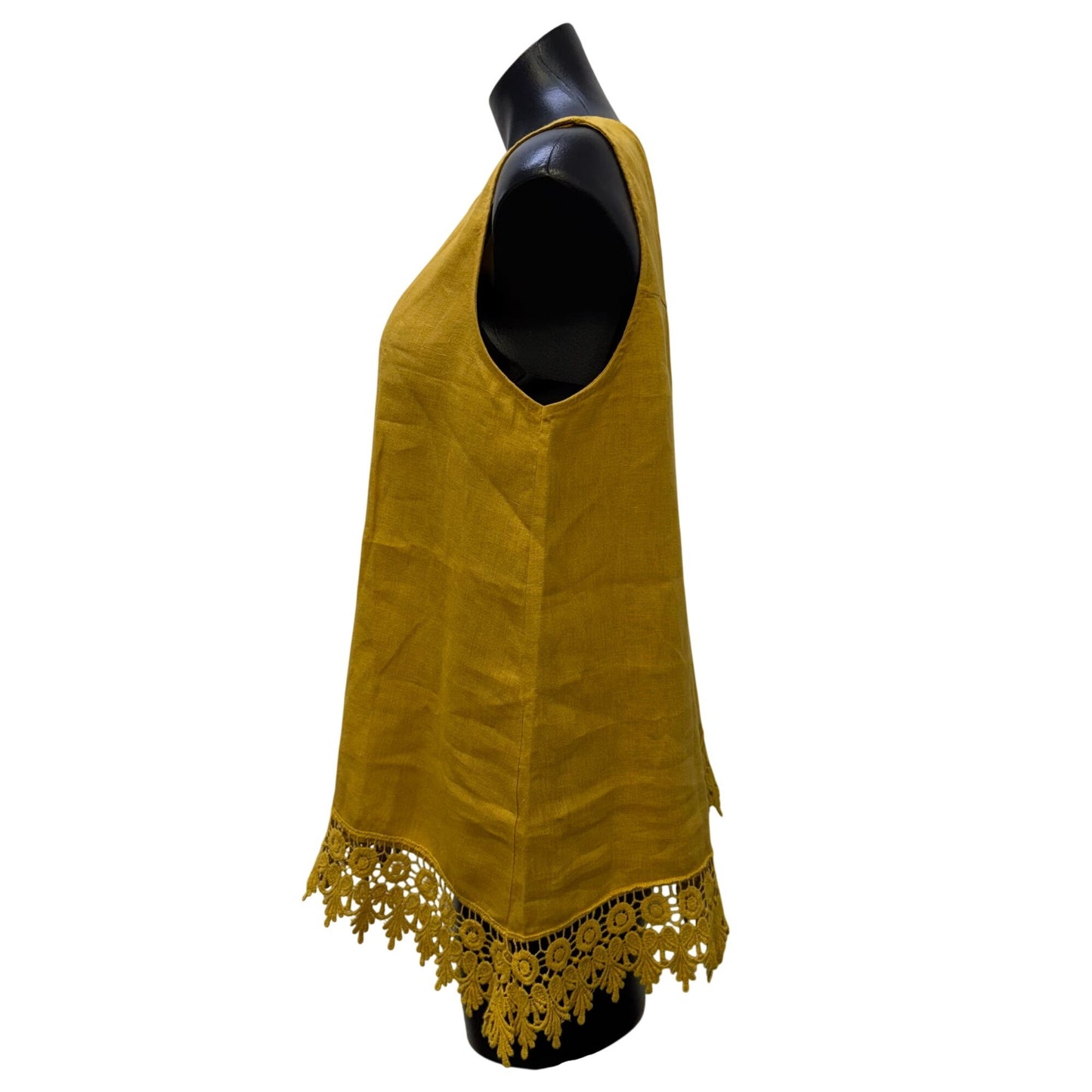 Terzo Millennio Yellow Linen Blouse With Crochet Lace Hem Size L