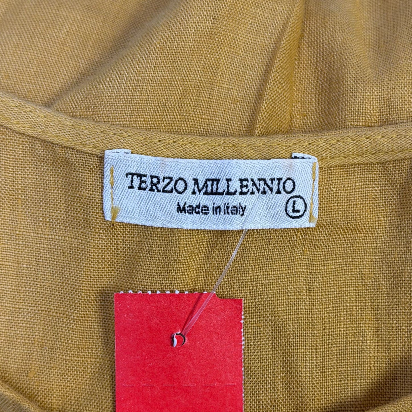 Terzo Millennio Yellow Linen Blouse With Crochet Lace Hem Size L