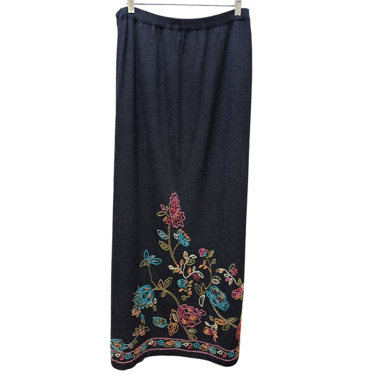 Double D Ranch Black Knit w/Multicolored Embroidery Maxi Skirt Size L