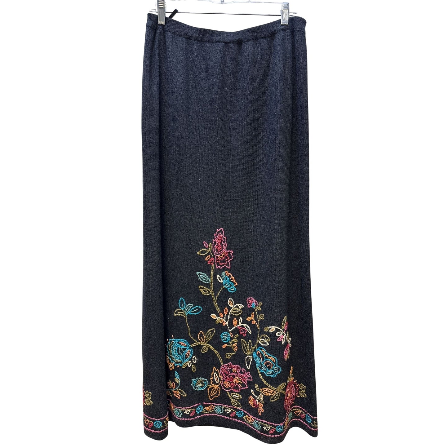 Double D Ranch Black Knit w/Multicolored Embroidery Maxi Skirt Size L