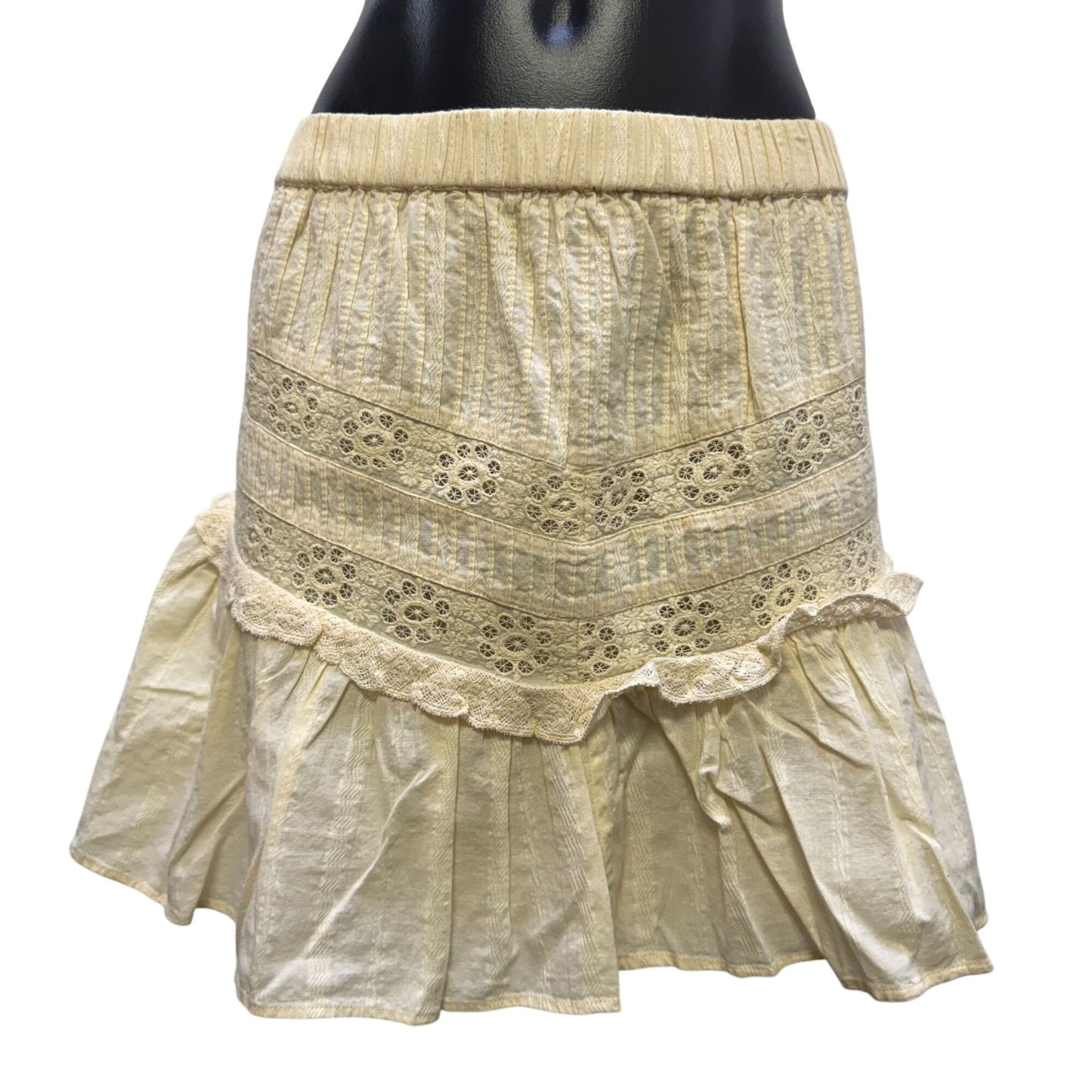 NWT Love Shack Fancy Ivory Cotton Skirt With Embroidered Lace Detail XL