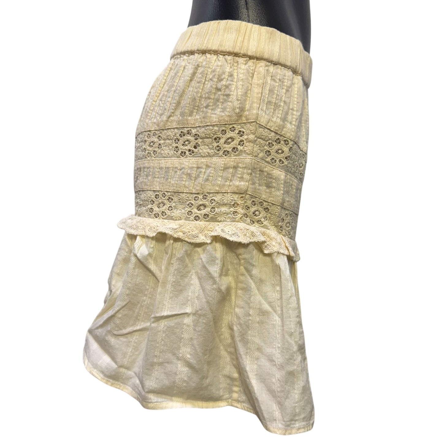 NWT Love Shack Fancy Ivory Cotton Skirt With Embroidered Lace Detail XL