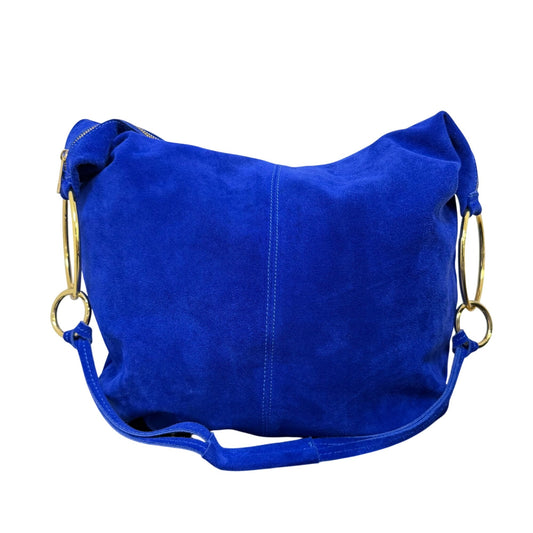 Marlon Blue Genuine Leather Hobo Bag With Gold-Tone Accents
