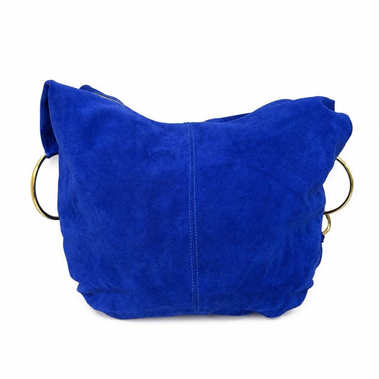 Marlon Blue Genuine Leather Hobo Bag With Gold-Tone Accents