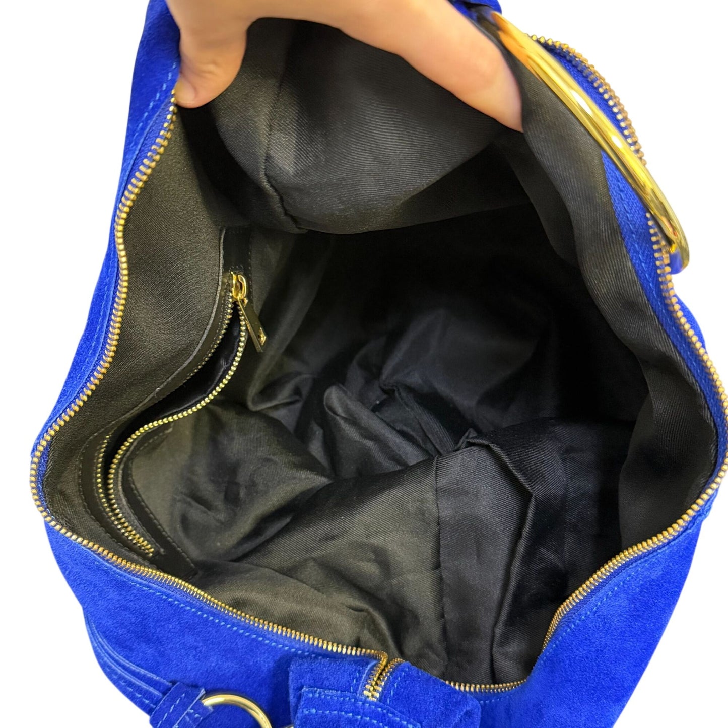Marlon Blue Genuine Leather Hobo Bag With Gold-Tone Accents